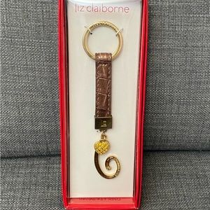 Vintage NIB Liz Claiborne Initial Key Ring-Letter C Brown Gems With Gold Accents
